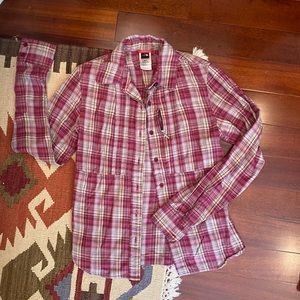 North Face Button Up with zippered pocket flannel plaid